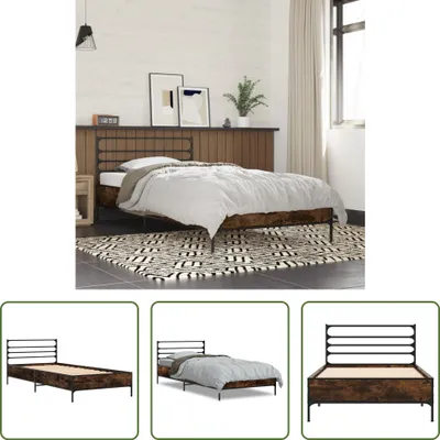 Produktbild von The Living Store Bettgestell Räuchereiche 90x200 cm Holzwerkstoff und Metall
