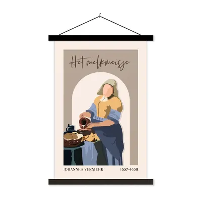 Produktbild von MuchoWow® Textilposter Pastell - Milchmädchen - Braun - Alte Meister 60x90 cm mit schwarzem Rahmen - Poster Wohnzimmer