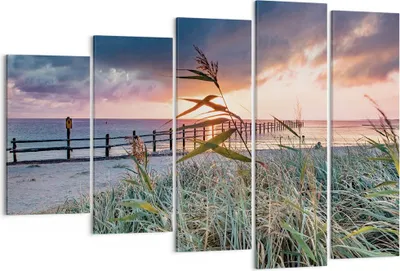 Produktbild von Bild auf Leinwand - Leinwandbild - 5 Teile - Strand Gras Horizont - 150x100cm - Wand Bild - Wanddeko - Wandbilder - Leinwanddruck - Bilder - Wanddekoration - Leinwand bilder - EG150x100-4625