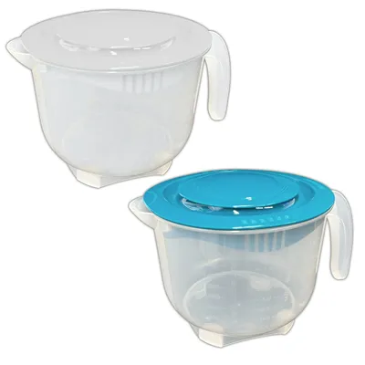 Produktbild von 2er Set Rührschüssel mit Deckel Messbecher 2 liter Schüssel Kunststoff Rührbecher Teigschüssel Küchenschüssel Spritzschutz