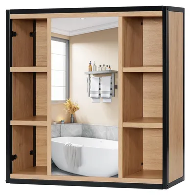 Produktbild von Spiegelschrank Badezimmer mit Spiegel und verstellbaren Regalen - 60 x 58 x 16 cm