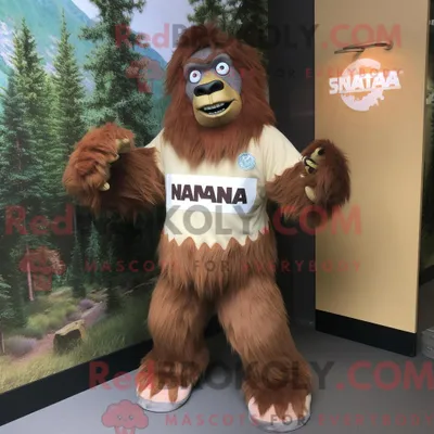 Immagine prodotto di Personaggio in costume mascotte REDBROKOLY Sasquatch vestito con una maglietta e fasce
