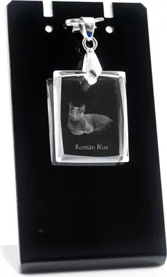 Zdjęcie produktu dla "Ruská modrá" - Kryształowy wisiorek w kształcie kota, naszyjnik z fotografią, wyjątkowa biżuteria firmy Art-Dog