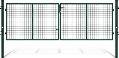 Produktbild von Izrielar Doppelflügel Gartentor  Grün, 300 x 100 cm inkl. Griff, Schloss, Schlüsseln und Bodenverriegelung Gartenpforte Einfahrtstor Hoftür,Abgerundet
