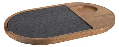 Produktbild von APS 813 Servierbrett FUSIONA, Akazienholz lackiert, Naturschiefer, mit Absatz Ø 5 cm, 28 x 17,5 cm, Höhe 2 cm