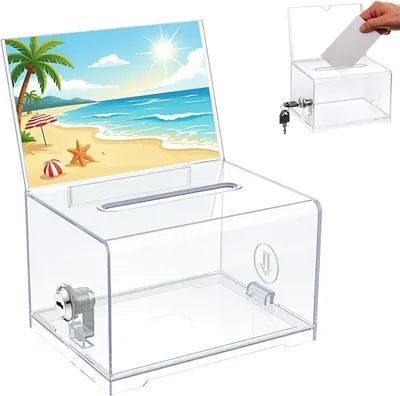 Imagen del producto de Caja de donaciones de acrílico transparente, con cierre, de 16x12x10 cm, para eventos