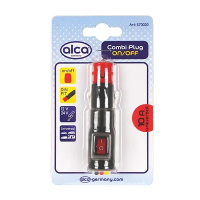 Zdjęcie produktu dla alca® Uniwersalna wtyczka z przełącznikiem 12V/24V 10 A wtyczka do zapalniczki samochodowej z 10-amperowym bezpiecznikiem i przełącznikiem 12V-24V samochód ciężarowy itp.