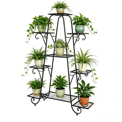 Immagine prodotto di Portafiori in metallo 9 livelli 90×22×121,5 cm – scaffale porta piante per balcone, giardino, terrazza e soggiorno, interno ed esterno