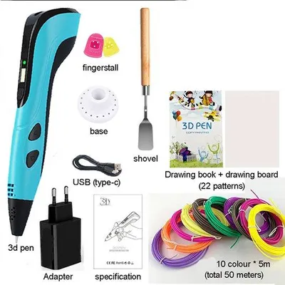 Produktbild von 3D-Druckstift, blauer Kunststoff, kinderfreundliche Teckenset, DIY-Kunst, 3D-Kreation, Graffiti, 3D-Teckenset