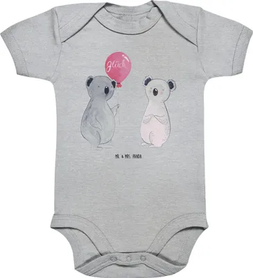 Produktbild von Mr. & Mrs. Panda Strampler Koala Luftballon 3. - 6. Monat - Heather Grey - Geschenk, Einteiler, babykleidung body, Party, babyanzug, Babybody, Geburtstag, Baby