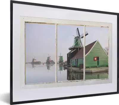Produktbild von MuchoWow® MuchoWow® Gerahmtes Poster Aussicht - Mühle - Wasser 40x30 cm - Poster mit zchwarzem Bilderrahmen - Bilderrahmen - Poster im Rahmen