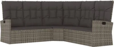 Produktbild von Ecksofa mit Liegefunktion und Kissen Grau Poly Rattan