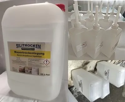 Produktbild von Feuchtigkeit Sperre komplett System-Horizontalsperre für Keller/Mauerwerk- "SILITROCKEN" 25 L + 15 Behälter