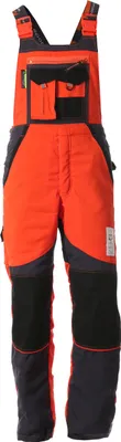 Produktbild von WOODSafe® Schnittschutzhose Klasse 2, KWF Standard Forsthose, Latzhose orange/grau, Herren - Waldarbeiterhose, Größe 48