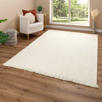 Produktbild von Steffensmeier Handweb Teppich Alois | Wolle (Schurwolle), Creme, handgewebt, Größe: 170x240 cm Wohnzimmer und Schlafzimmer