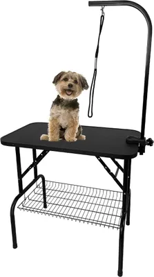 Produktbild von Trimmtisch für Hunde Katzen Tierpflegetisch Höhenverstellbar Hundepflegetisch mit Unterkorb & Schlingen Haustier Schertisch Klappbar Pflegetisch Katzepflegetisch, 80x50x155cm, Max 60KG