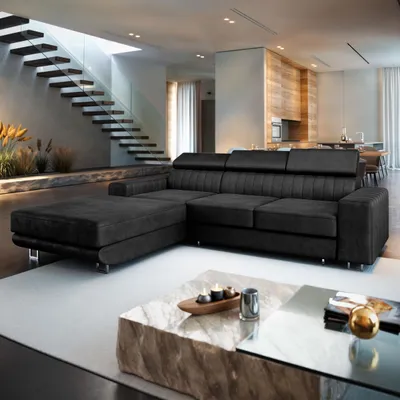 Produktbild von Masseno Ecksofa NOTO L-S mit Schlaffunktion L-Form, Sofa mit Bettkasten, Wohnzimmersofa, Couch, Soffa, Bettsofa, Couchgarnitur- Schwarz, MONOLITH 95