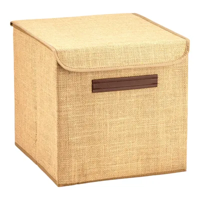 Produktbild von Muvax Aufbewahrungskorb, Faltbarer Aufbewahrungswürfel, Aufbewahrungskorb mit Deckel, Aufbewahrungsbox aus Jute mit Griff, Natürliche Textur 30x30cm