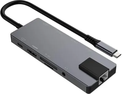 Produktbild von ProXtend USBC-MULTI10-001, Kabelgebunden, USB 3.2 Gen 1 (3.1 Gen 1) Type-C, 100 W, 100 Mbit/s, Grau, Schwarz, 3840 x 2160 Pixel