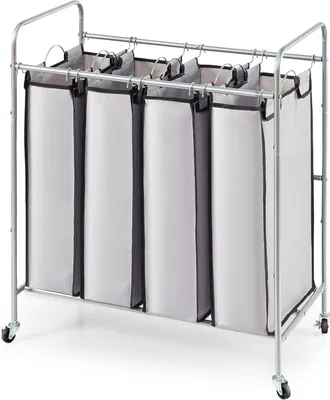 Produktbild von VEVOR 4-teiliger Wäschewagen Kommerzieller Wäschesortierer, 20 kg Belastbar Wäschesammler Wäschewagen, Wäschetrenner Rollbar, Mobiles Wäsch-Sortiersystem Wäschebehälter Wäscheschrank