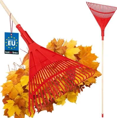 Zdjęcie produktu dla KOTARBAU® Grabie Wachlarzowe 50 CM Grabie do Liści Trawy Siana Extra-Click Plastikowe Trzon Drewniany 1,5 M