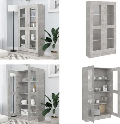 Produktbild von vidaXL Vitrinenschrank Betongrau 82,5x30,5x150 cm Holzwerkstoff - Vitrinenschrank - Vitrinenschränke - Bücherschrank - Bücherschränke
