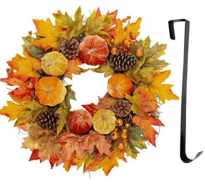 Produktbild von Herbstkranz Deko Wandkranz Groß Außen Dekokranz für Haustür Hochzeit Garten Fenster Outdoor 60cm Kürbis Kranz