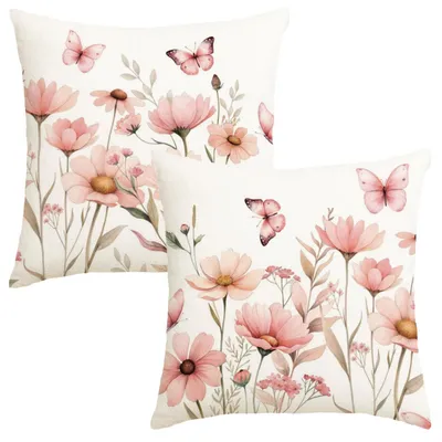 Kissenbezug 50x50 cm, Blumenmuster, rosa, 2 Stück