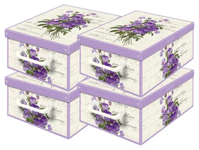 Productafbeelding van Lavatelli Set van 4 Opbergdozen met Deksel Viooltjes, 25 x 35 x 17,5 cm