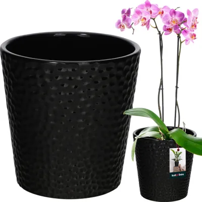 Obrázok produktu pre KOTARBAU® Kvetináč čierny keramický glazovaný ⌀ 9,5 cm Výška: 11 cm Kvetináč na orchideu keramický kvetináč keramický kvetináč keramický kvetináč keramický kvetináč kvetináč moderný kvetináč izbové rastliny