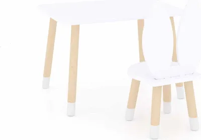 Produktbild von Dekormanda-Kindertisch mit Stuhl in Hasenform, ein Tisch und ein Stuhl, weiß