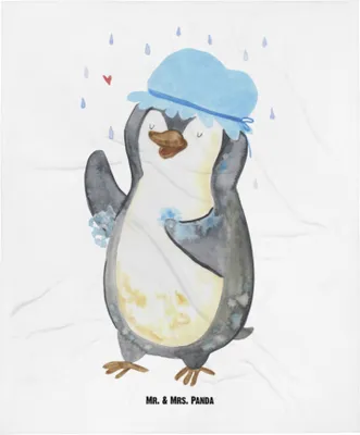 Produktbild von Mr. & Mrs. Panda Babydecke Pinguin Duschen - Weiß - Geschenk, Schmusedecke, Kinderdecke, Schlummerdecke, Pinguine, Motivation, Duschkonzert, Dusche, Erstlingsdecke, Plaid