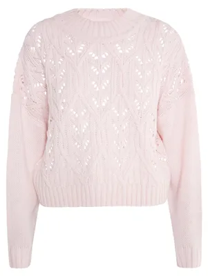 Produktbild von Damen Strickpullover mit feinem Lochmuster und Rippbündchen, Farbe Rosa, Größe S