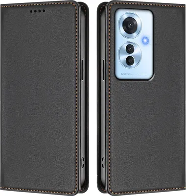 Image de Etui en cuir pour Oppo Reno11 F 5G, étui magnétique en cuirPolyuréthaneavec support Noir