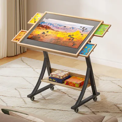 Produktbild von YITAHOME Puzzletisch mit 4 Schubladen, Puzzelbrett für 1500 Teile, höhen- und winkelverstellbar, mit Abdeckung & Aufbewahrungsregal, KI-generiertes Bild