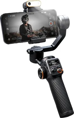 Zdjęcie produktu dla Stabilizator gimbalowy do smartfonów, stabilizacja 3-osiowa, obsługuje obciążenie 400 g, zintegrowany moduł światła wypełniającego, kompaktowa konstrukcja,