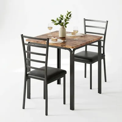 Image de Ensemble de salle à manger pour 2 personnes - Table de cuisine moderne avec 2 chaises - Piètement en métal, plateau en MDF - Peu encombrant, idéal pour les petites cuisines, les coins repas ou les bars - Style rétro