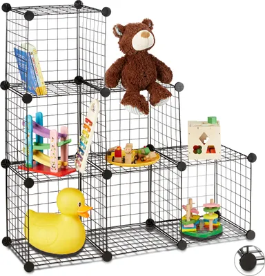 Zdjęcie produktu dla System regałowy Relaxdays z siatki drucianej, 6 półek, otwarty regał do montażu na wkręty, różne rozmiary, regał schodkowy typu „zrób to sam” w kształcie sześcianu, czarny