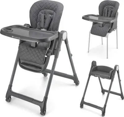 Immagine prodotto di Seggiolone Kinderkraft TULO 3 in 1 da 6 mesi, regolabile in altezza, pieghevole, con vassoio e rotelle, grigio