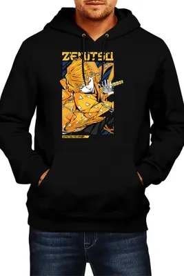 Immagine prodotto di Felpa con cappuccio da uomo Japan Animation Manga Anime Comics Demon Anime Slayer Zenitsu Agatsuma, Man 2XL , Noir