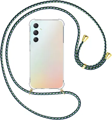 Produktbild von Handykette Backcover-Schutzhülle mit Band (Metall goldfarben) für Samsung Galaxy S23 FE (6.4'') - grün/blau/weiß