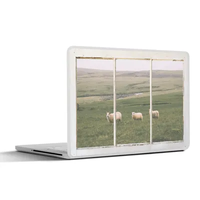 Produktbild von MuchoWow® Laptop Aufkleber Sticker Cover Durchschauen - Schafe - Gras 25x18 cm - Laptop-Deko
