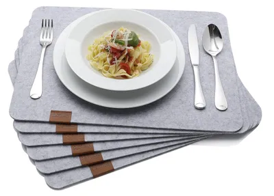 Produktbild von Filz Tischset - Set von 6, Waschbare Untersetzer und Platzdeckchen 44 x 32 cm, Hellgrau