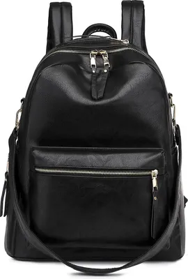 Image de (Noir) Sac à dos en cuir Porte-monnaie pour femme Épaule Livre Sac ModePolyuréthaneCabrio Sac à dos de voyage Porte-monnaie