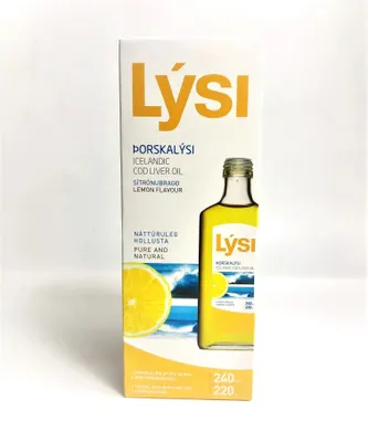 Zdjęcie produktu dla Lysi Islandzki olej z wtroby dorsza | 240ml | o smaku cytrynowym | bogaty w kwasy tuszczowe omega 3