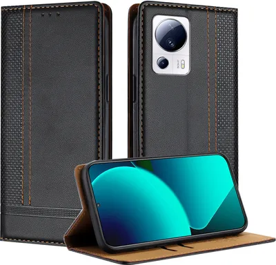 Produktbild von Handyhülle für Xiaomi 13 Lite Leder Flip Klappbare Schutzhülle mit Standfunktion Schwarz
