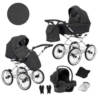 Produktbild von Kunert Romantic 3-in-1 Kombikinderwagen Anthrazit mit Babyschale, Silber-Rahmen