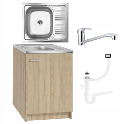 Zdjęcie produktu dla Szafka Kuchenna Sonoma 60 x 50 Zlew Deante + Syfon + Bateria Obrotowa Chrom