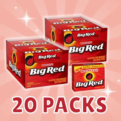 Produktbild von 20x Wrigley’s Big Red Kaugummi – Cinnamon – 20x 15 Sticks + Heartforcards Versandschutz