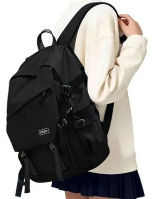 Produktbild von Schulrucksack Teenager Jungen Freizeit Reisen Schwarz mit Reflektierenden Streifen und Diebstahlschutztasche